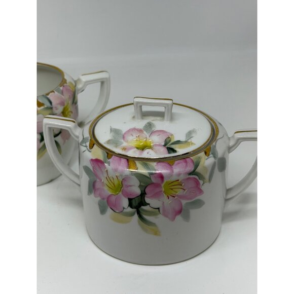 Vintage Noritake Azalea Sugar Bowl & Creamer Set 4" Pink Floral Gold Trim Japan - Picture 4 of 9